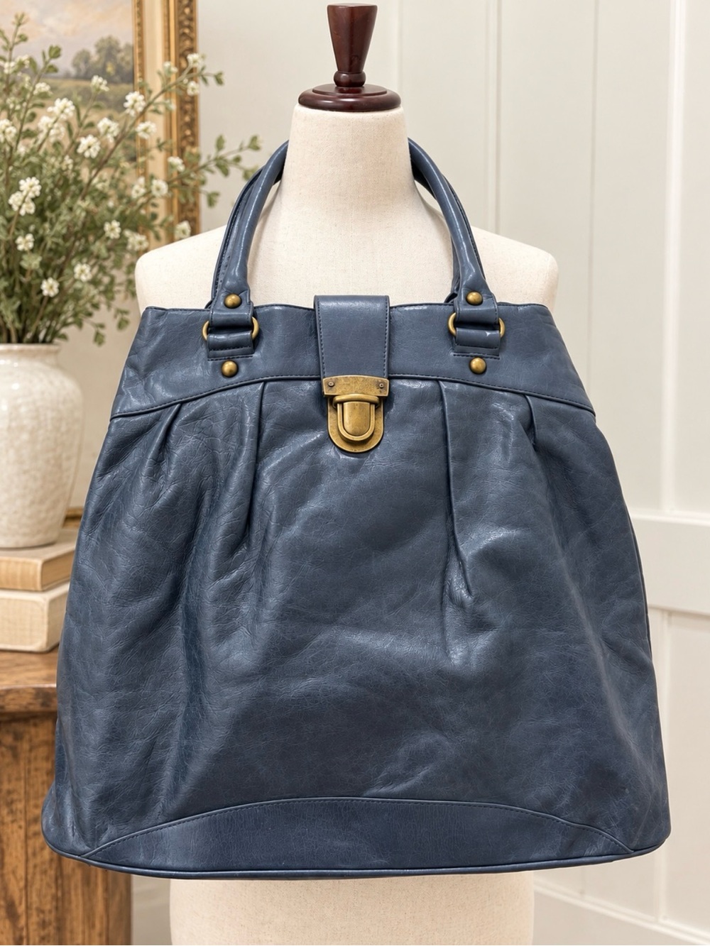 Hobo International Blue Leather Pleated Tote Hobo Bag Paisley Lining